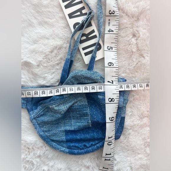 Out From Under by Urban Outfitters Patchwork Denim Bikini Swimwear Top Size M - Picture 6 of 9